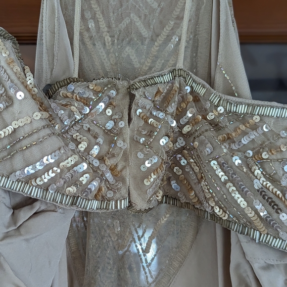 ASOS Retired Gold Sequin Cut Out Prom Evening Gown Dress Tall Size 14 - Picture 9 of 11